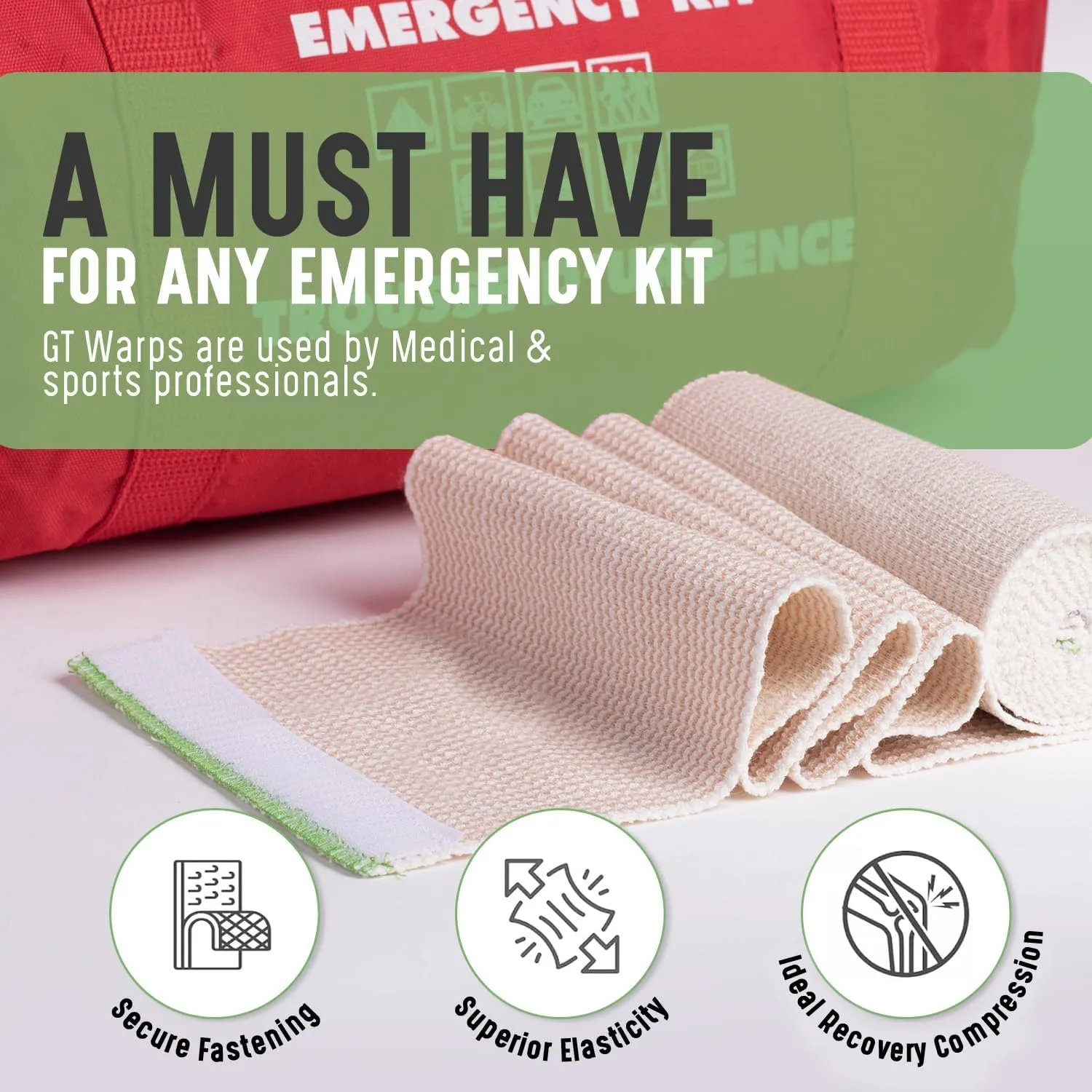 Premium Elastic Bandage Wrap (6" 12 Pack) - Hook & Loop Fasteners at Both Ends - Latex Free Hypoallergenic Compression Roll - Reusable Bandages for Waist, Legs, Elbow & Knee Wrap