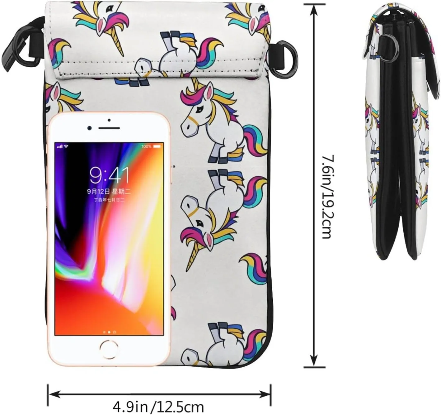 Premium PU Leather Smartphone Handbag for Women Grils - Passport, Credit Card Security Pack Removable Shoulder Strap (Mythical Fantasy Unicorn Art)