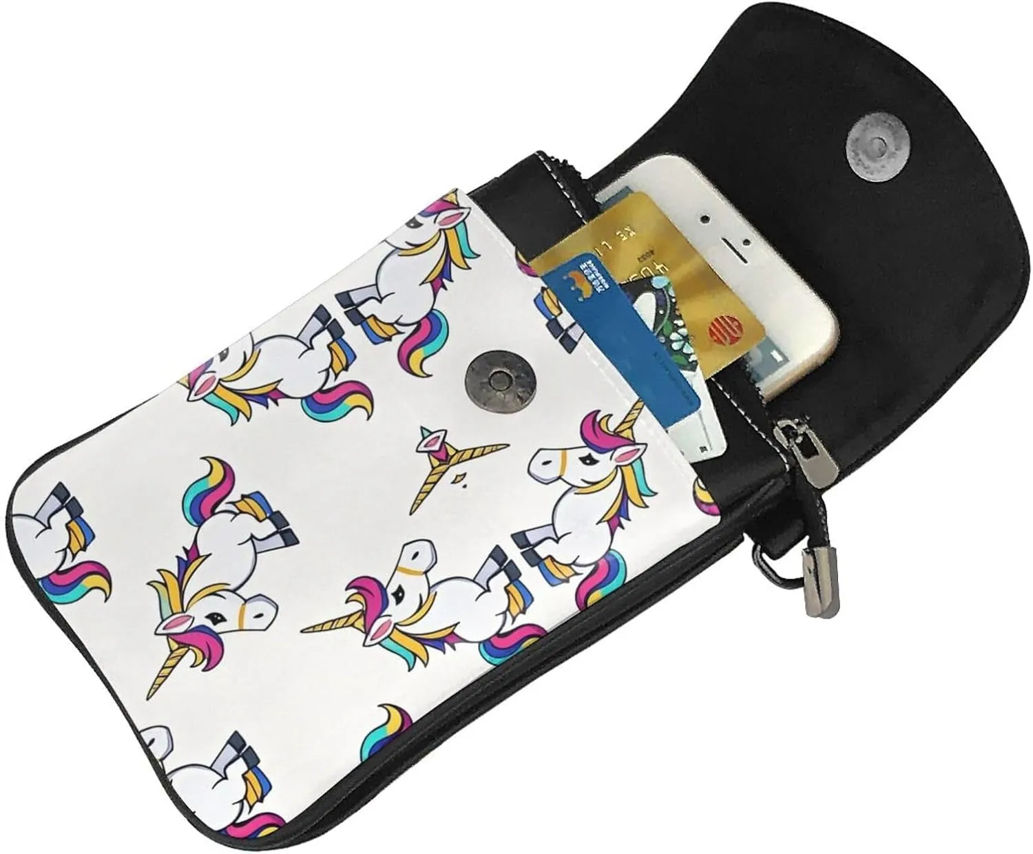 Premium PU Leather Smartphone Handbag for Women Grils - Passport, Credit Card Security Pack Removable Shoulder Strap (Mythical Fantasy Unicorn Art)