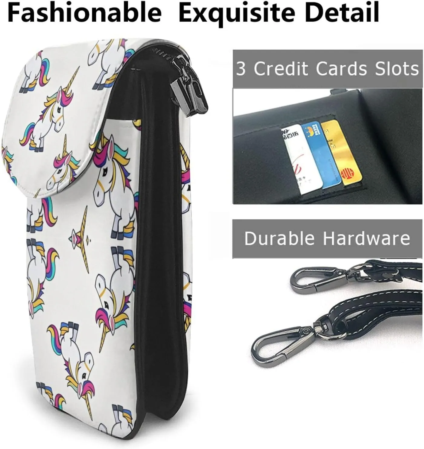 Premium PU Leather Smartphone Handbag for Women Grils - Passport, Credit Card Security Pack Removable Shoulder Strap (Mythical Fantasy Unicorn Art)