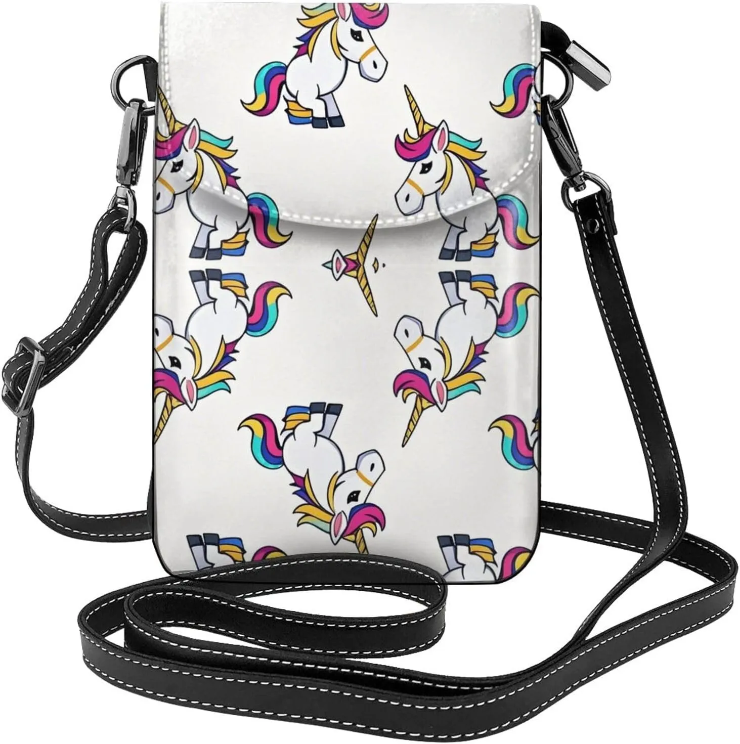 Premium PU Leather Smartphone Handbag for Women Grils - Passport, Credit Card Security Pack Removable Shoulder Strap (Mythical Fantasy Unicorn Art)