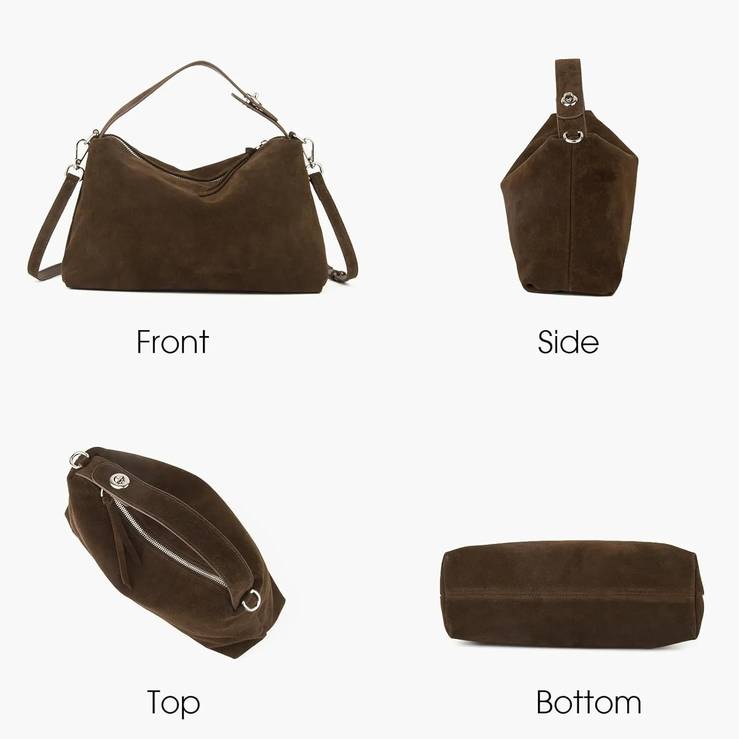 Premium Suede Leather Crossbody Bags for Women, Slouchy Suede Shoulder Bag with Adjustable Strap and Tote Handbag