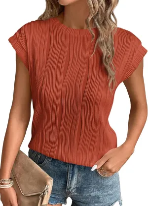 PRETTYGARDEN Blouses for Women Dressy Casual 2025 Spring Summer Business Office Tops Cap Sleeve Textured Cute Work Shirt