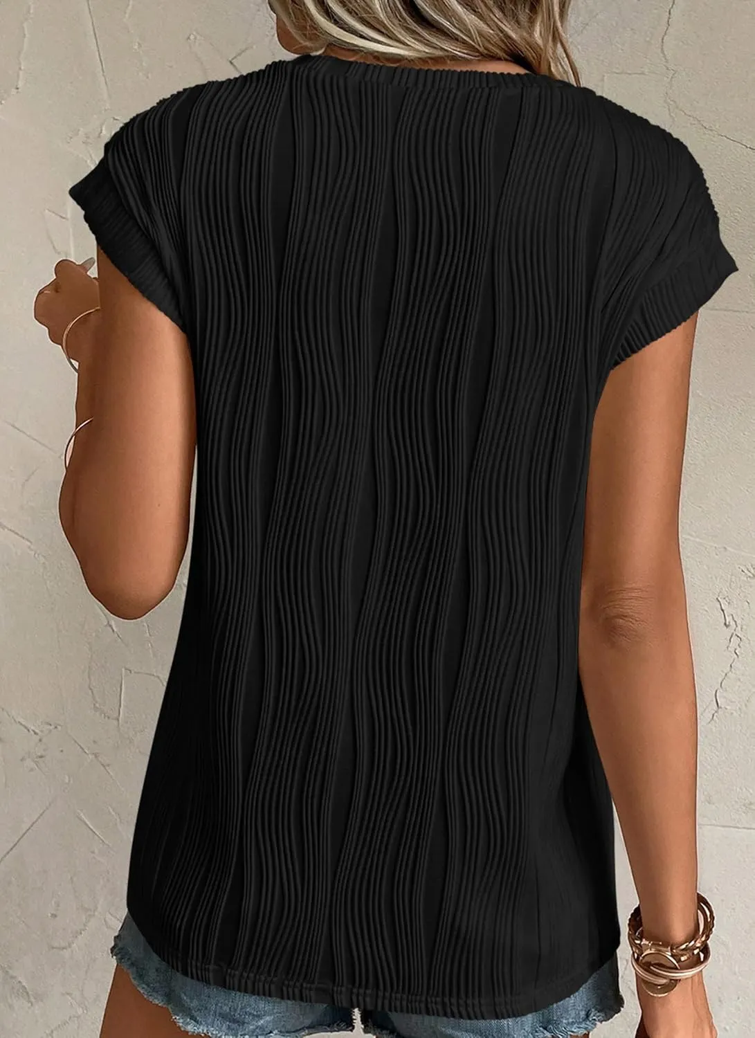 PRETTYGARDEN Blouses for Women Dressy Casual 2025 Spring Summer Business Office Tops Cap Sleeve Textured Cute Work Shirt