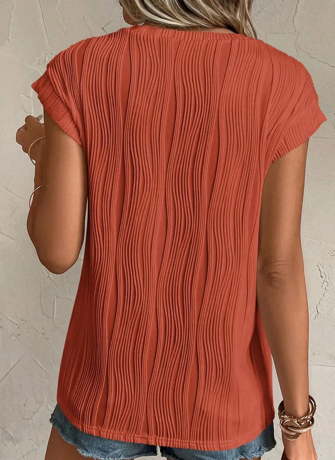 PRETTYGARDEN Blouses for Women Dressy Casual 2025 Spring Summer Business Office Tops Cap Sleeve Textured Cute Work Shirt