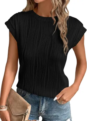 PRETTYGARDEN Blouses for Women Dressy Casual 2025 Spring Summer Business Office Tops Cap Sleeve Textured Cute Work Shirt