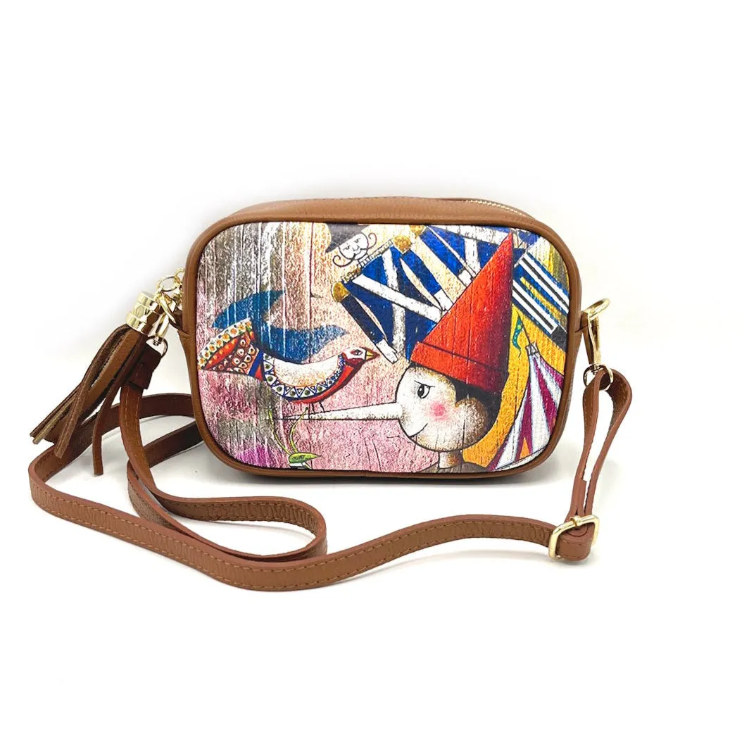 Printed genuine leather shoulder bag, Made in Italy, art. 112480