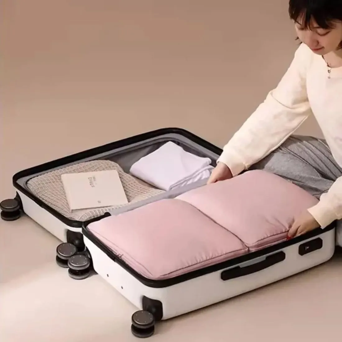 Propositionly Storage Bags, Ultra Space Saving Self Compression Organizer, Propositionly Large Capacity Portable Foldable Travel Clothes Storage Bag (Pink, Medium Large)