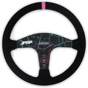 PRP Seats Shreddy Flat Suede Grip Steering Wheel for Off-Road Racing – Features High-Strength Aluminum, Moisture-Resistant Suede, 6 Point Bolt Pattern, 13” Dia x 1.5” Dish (Cracked and Pink)
