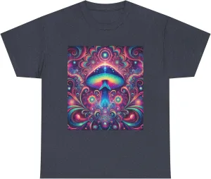 Psychedelic Cosmic Mushroom Tee - Unisex Heavy Cotton Shirt, Boho Style, Festival Wear, Unique Graphic T-Shirt, Eclectic Heather Navy