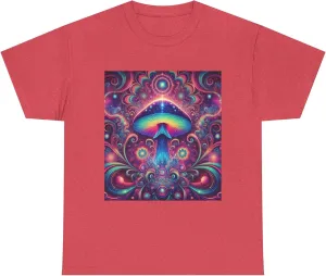 Psychedelic Cosmic Mushroom Tee - Unisex Heavy Cotton Shirt, Boho Style, Festival Wear, Unique Graphic T-Shirt, Eclectic Heather Red
