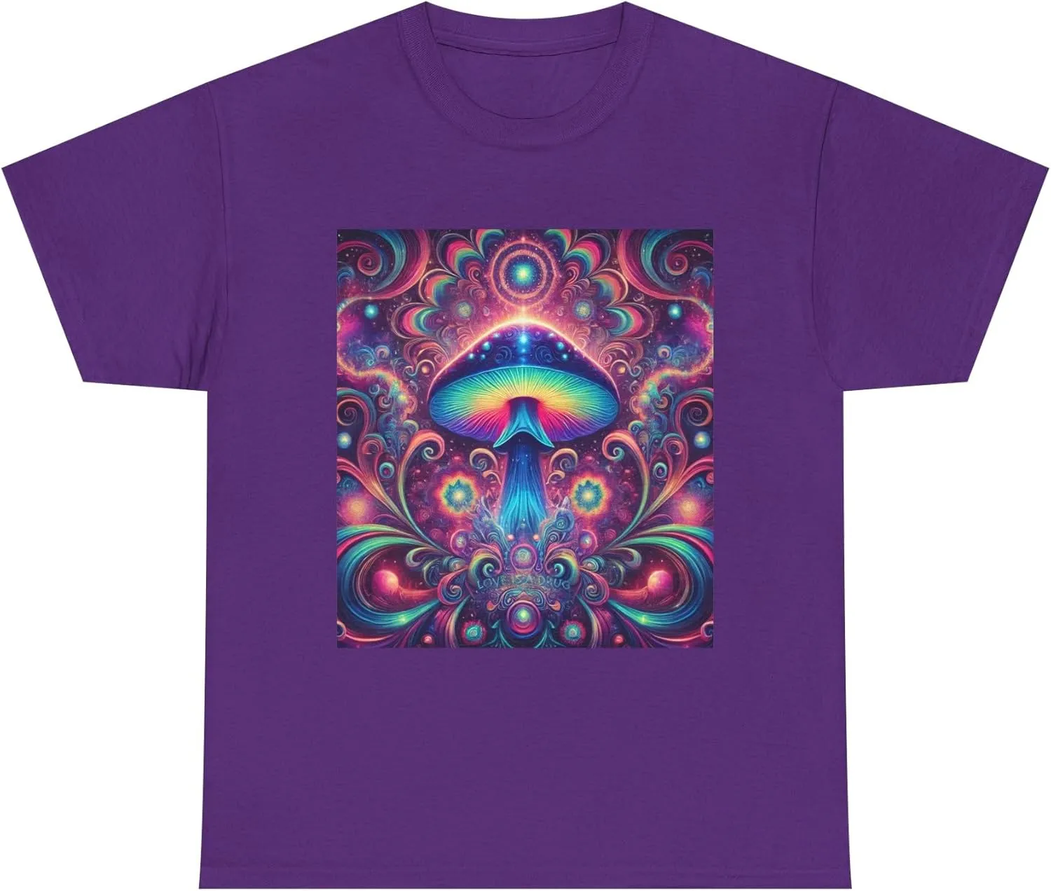Psychedelic Cosmic Mushroom Tee - Unisex Heavy Cotton Shirt, Boho Style, Festival Wear, Unique Graphic T-Shirt, Eclectic Purple