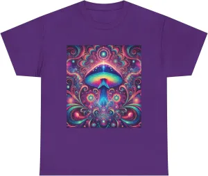 Psychedelic Cosmic Mushroom Tee - Unisex Heavy Cotton Shirt, Boho Style, Festival Wear, Unique Graphic T-Shirt, Eclectic Purple