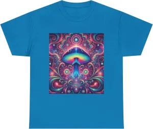Psychedelic Cosmic Mushroom Tee - Unisex Heavy Cotton Shirt, Boho Style, Festival Wear, Unique Graphic T-Shirt, Eclectic Sapphire