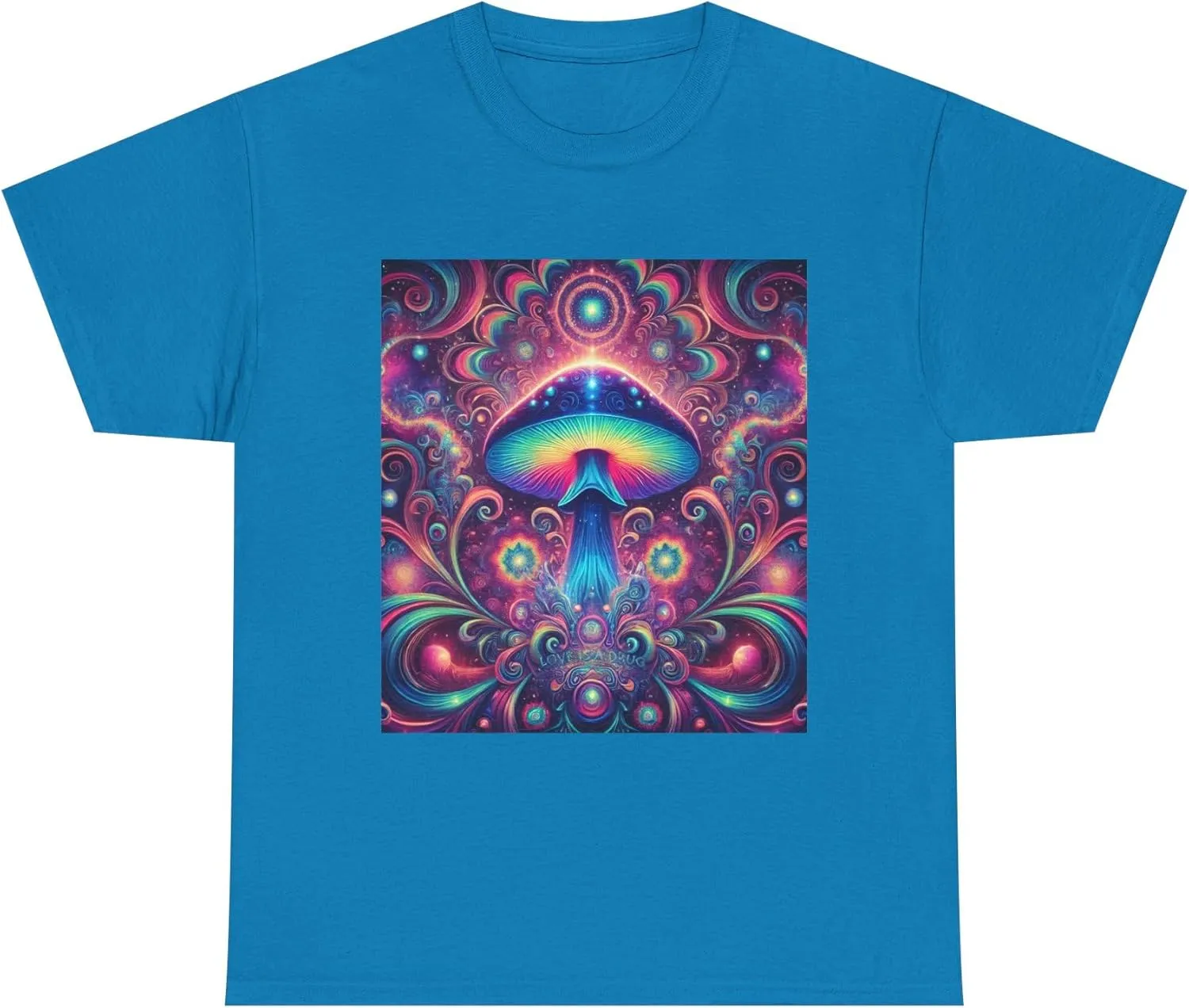 Psychedelic Cosmic Mushroom Tee - Unisex Heavy Cotton Shirt, Boho Style, Festival Wear, Unique Graphic T-Shirt, Eclectic Sapphire
