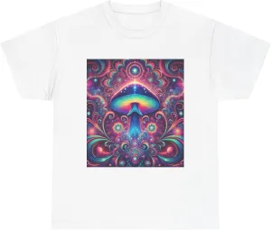 Psychedelic Cosmic Mushroom Tee - Unisex Heavy Cotton Shirt, Boho Style, Festival Wear, Unique Graphic T-Shirt, Eclectic White