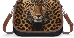 PU Leather Crossbody Bag,Depict A Leopard Print Shoulder Bag,Flapover Crossbody Bag