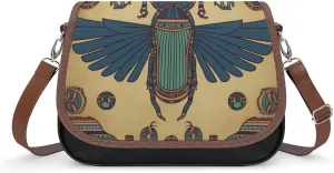 PU Leather Crossbody Bag,Egyptian Scarab Print Shoulder Bag,Flapover Crossbody Bag