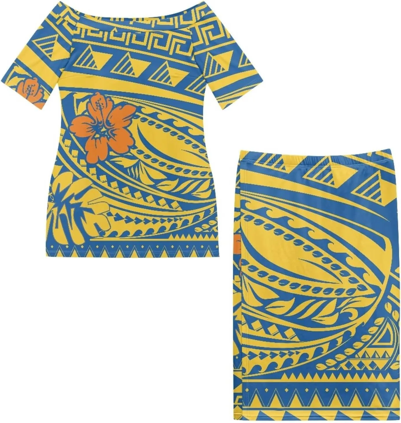 Puletasi Traditional Off Shoulder Dress Plus Size Tops and Skirt Sets