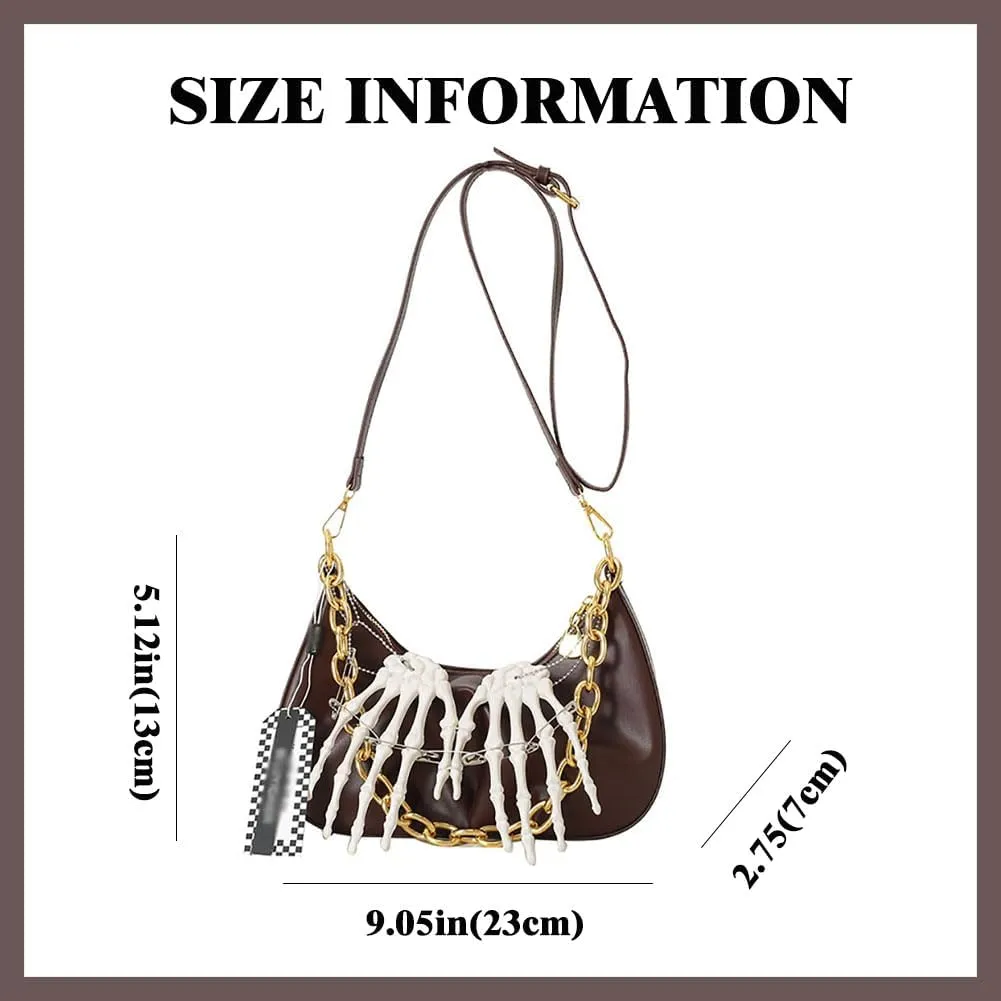 Punk Crossbody Bag for Women Y2k Goth Skeleton Claw PU Leather Shoulder Bag