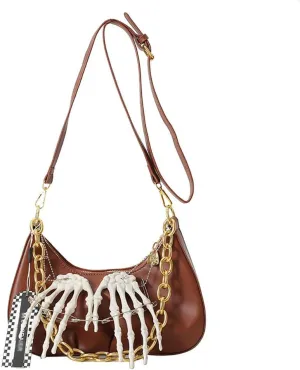 Punk Crossbody Bag for Women Y2k Goth Skeleton Claw PU Leather Shoulder Bag