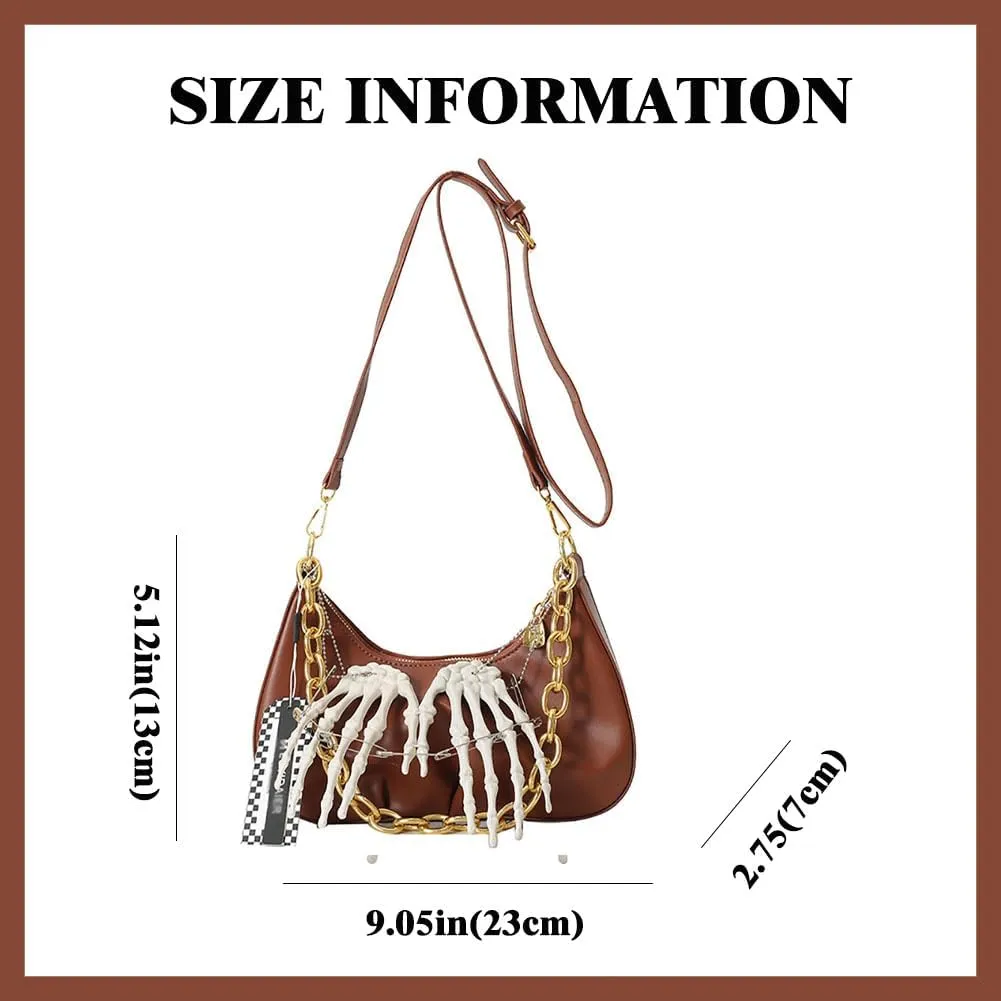 Punk Crossbody Bag for Women Y2k Goth Skeleton Claw PU Leather Shoulder Bag