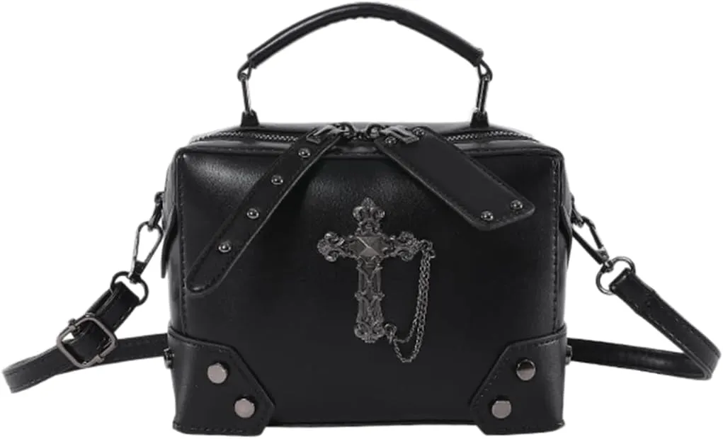 Punk Skull Crosses Small Handbag Purse PU Leather Crossbody Bag for Daily Use