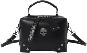 Punk Skull Crosses Small Handbag Purse PU Leather Crossbody Bag for Daily Use
