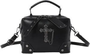 Punk Skull Crosses Small Handbag Purse PU Leather Crossbody Bag for Daily Use