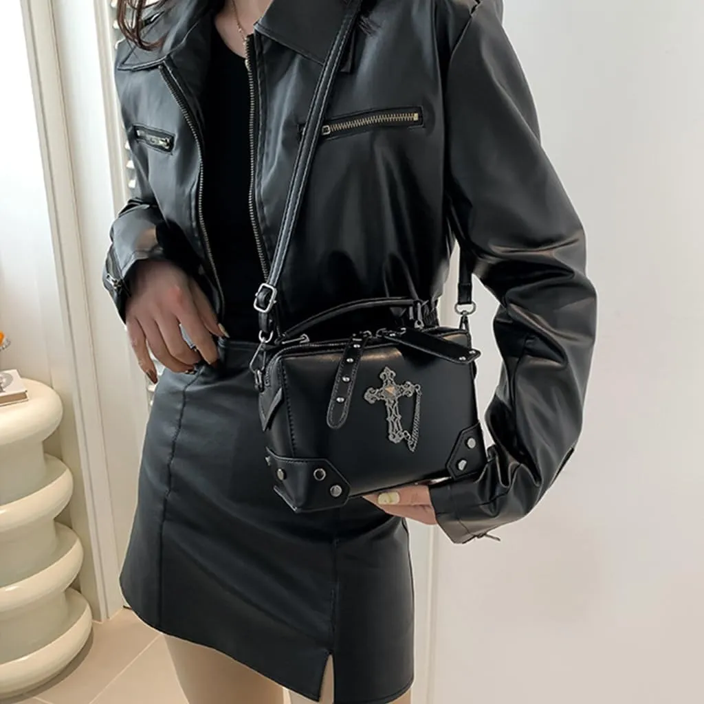 Punk Skull Crosses Small Handbag Purse PU Leather Crossbody Bag for Daily Use
