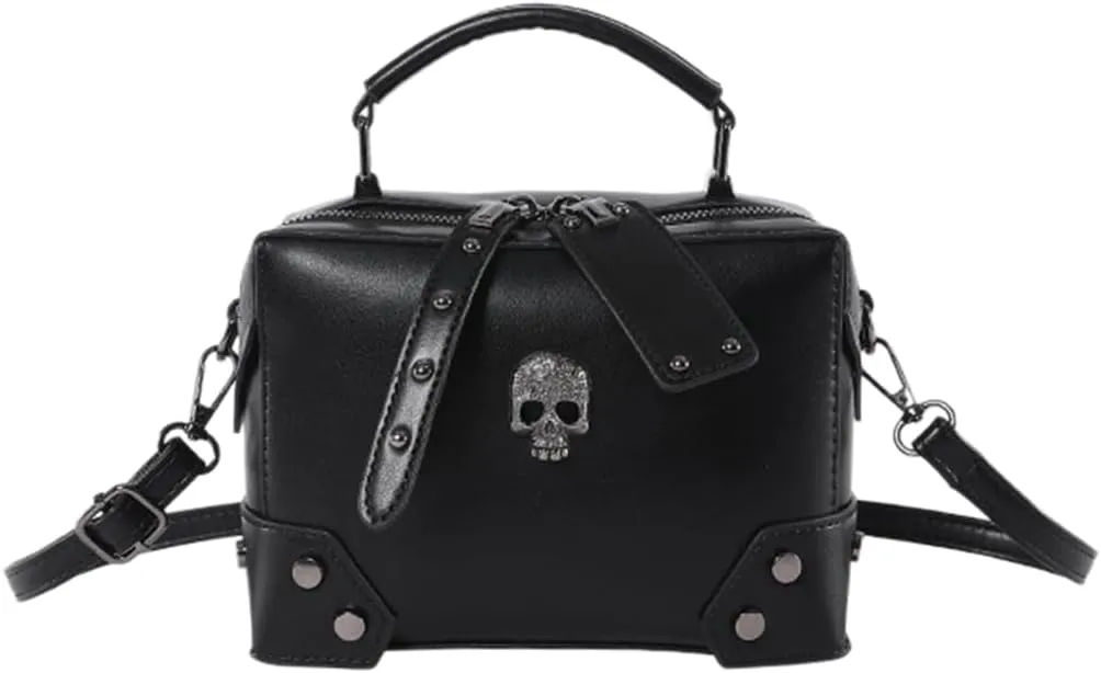 Punk Skull Crosses Small Handbag Purse PU Leather Crossbody Bag for Daily Use