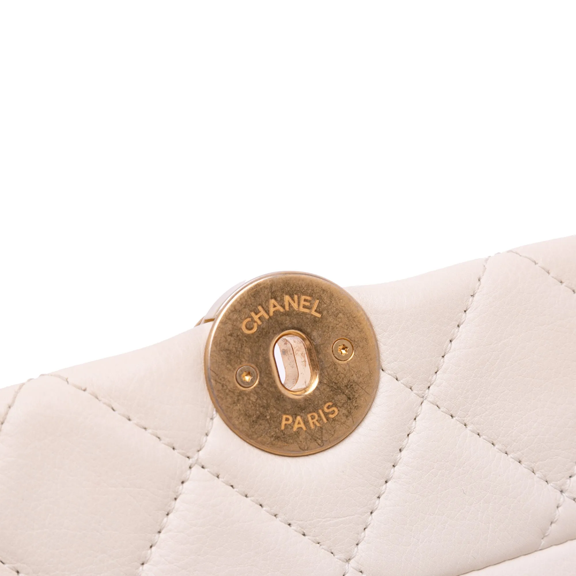 Quilted Calfskin Pearl CC Accordion Flap