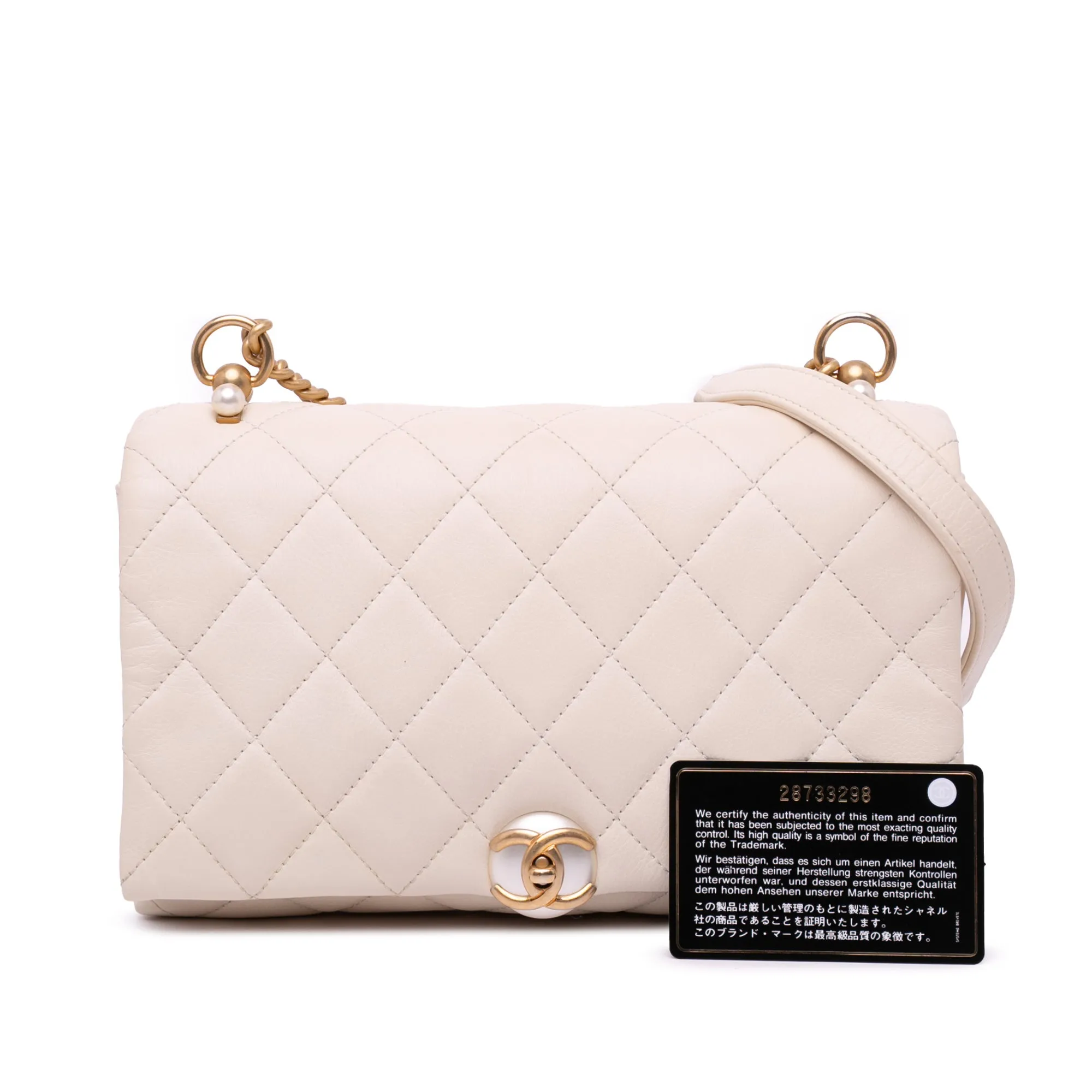 Quilted Calfskin Pearl CC Accordion Flap