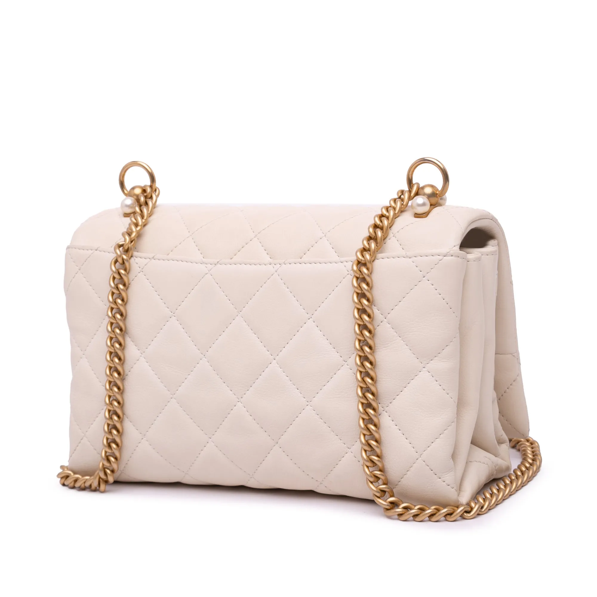 Quilted Calfskin Pearl CC Accordion Flap