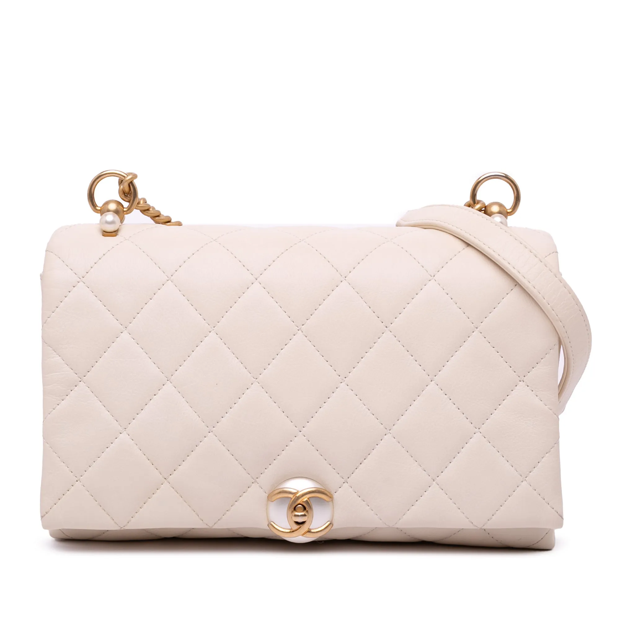 Quilted Calfskin Pearl CC Accordion Flap
