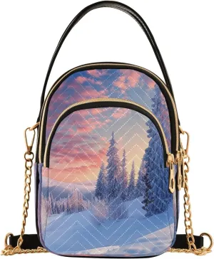 Quilted Crossbody Bags for Women Trendy, Winter Sunrise-b Small Shoulder Handbags Leather Purse for Women Cross Body Purses