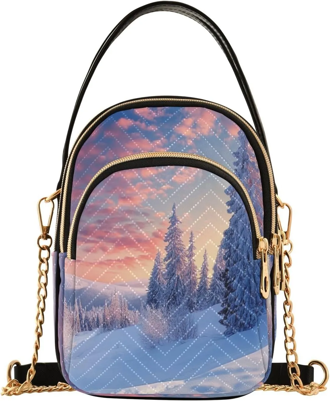 Quilted Crossbody Bags for Women Trendy, Winter Sunrise-b Small Shoulder Handbags Leather Purse for Women Cross Body Purses