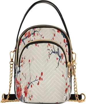 Quilted Crossbody Bags for Women,Chinese Art Cherry Blossom03 Women's Crossbody Handbags Small Travel Purses Phone Bag