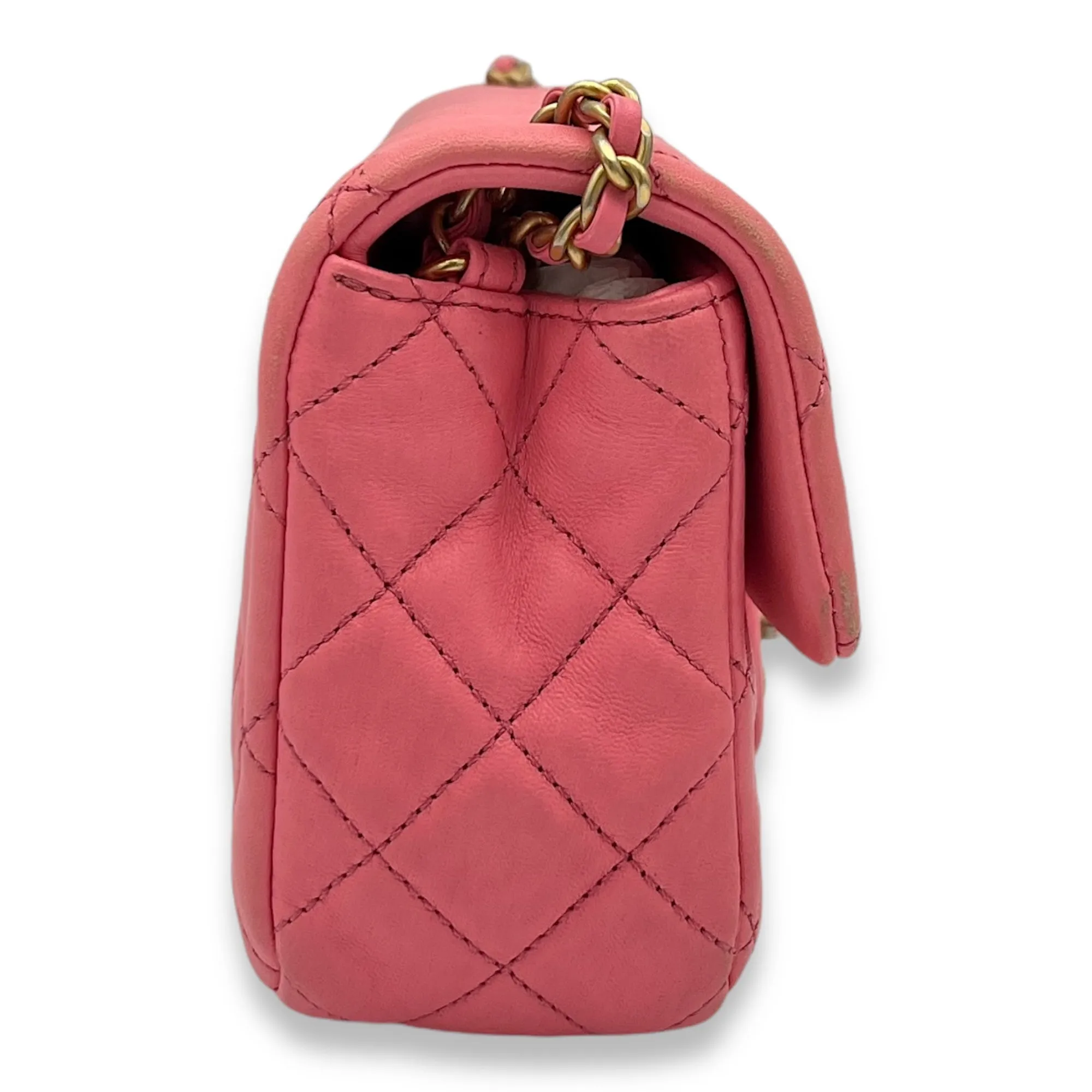 Quilted Worth the price Calfskin, hardware Pearl High-value Gold in Pink Shoulder Bag Crush