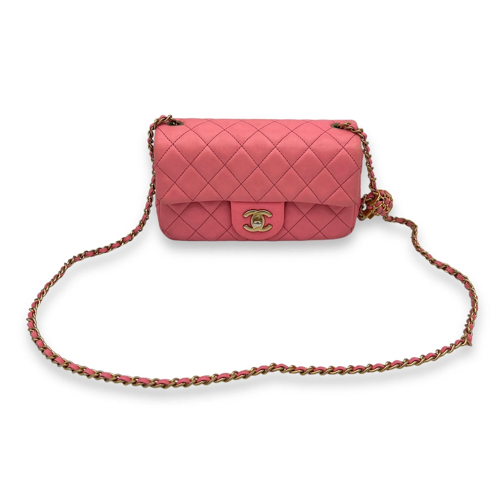Quilted Worth the price Calfskin, hardware Pearl High-value Gold in Pink Shoulder Bag Crush
