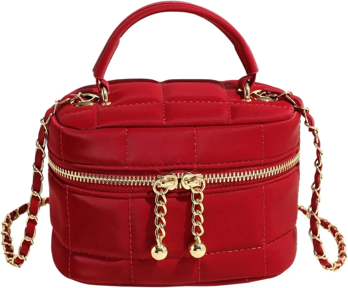 QWINEE Women's Silver Top Handle Crossbody Bag Small Crocodile Embossed Satchel Bag Mini Bucket Handbag