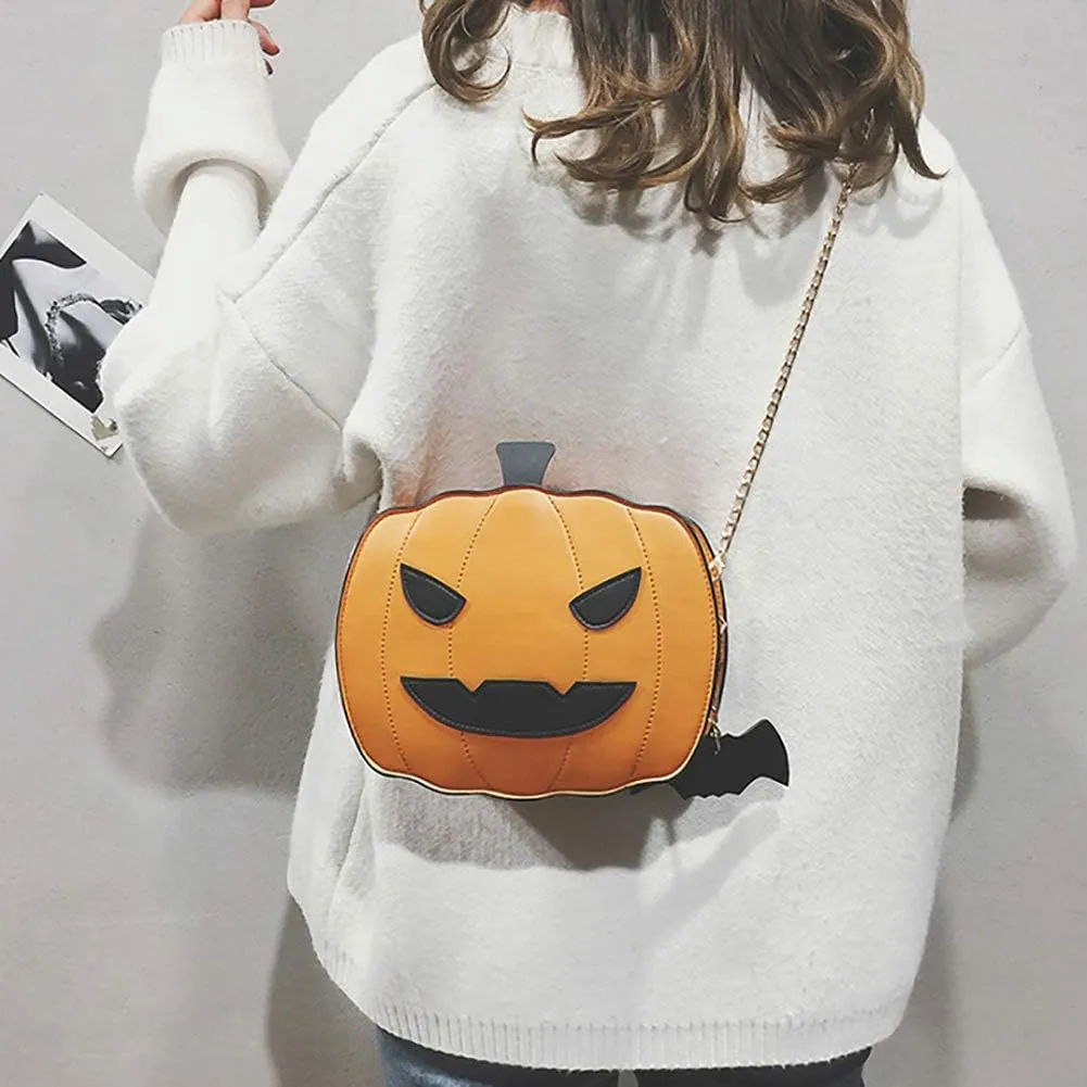 QZUnique Halloween Purses Gothic Novelty Shoulder Bag Pumpkin Coffin Skull Bat Crossbody Bag holiday Party Gift Candy Bag
