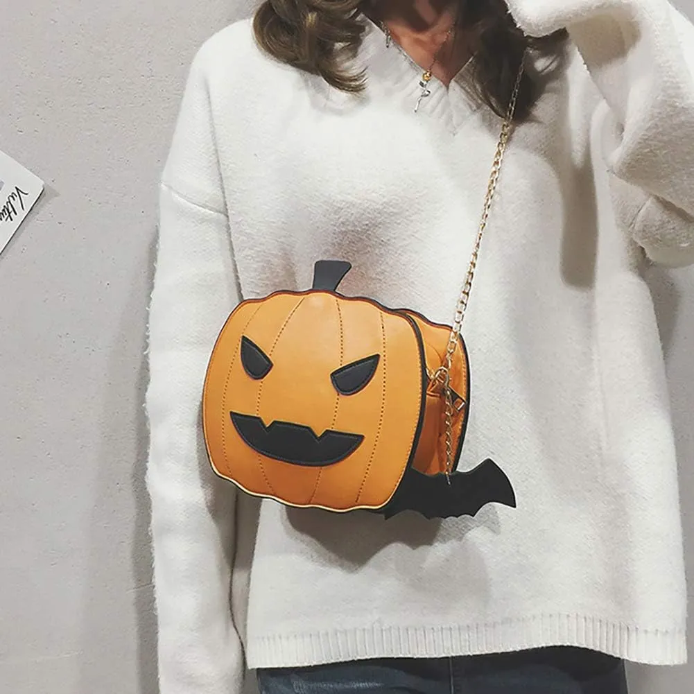 QZUnique Halloween Purses Gothic Novelty Shoulder Bag Pumpkin Coffin Skull Bat Crossbody Bag holiday Party Gift Candy Bag