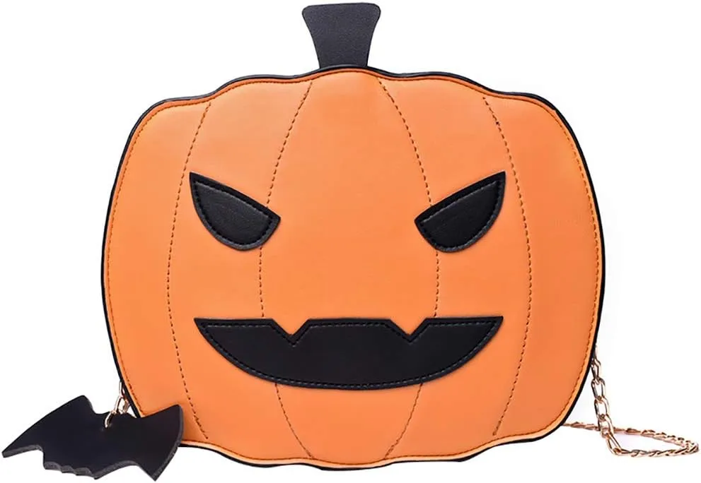 QZUnique Halloween Purses Gothic Novelty Shoulder Bag Pumpkin Coffin Skull Bat Crossbody Bag holiday Party Gift Candy Bag