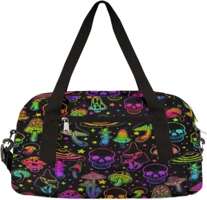 Rainbow Skull Mushroom Kids Duffle Bag for Boys Girls Dance Bag,Halloween Star Sport Gym Bags Overnight Travel Bags Teen Kids Weekender Bag for School Practice Gymnastic Ballet