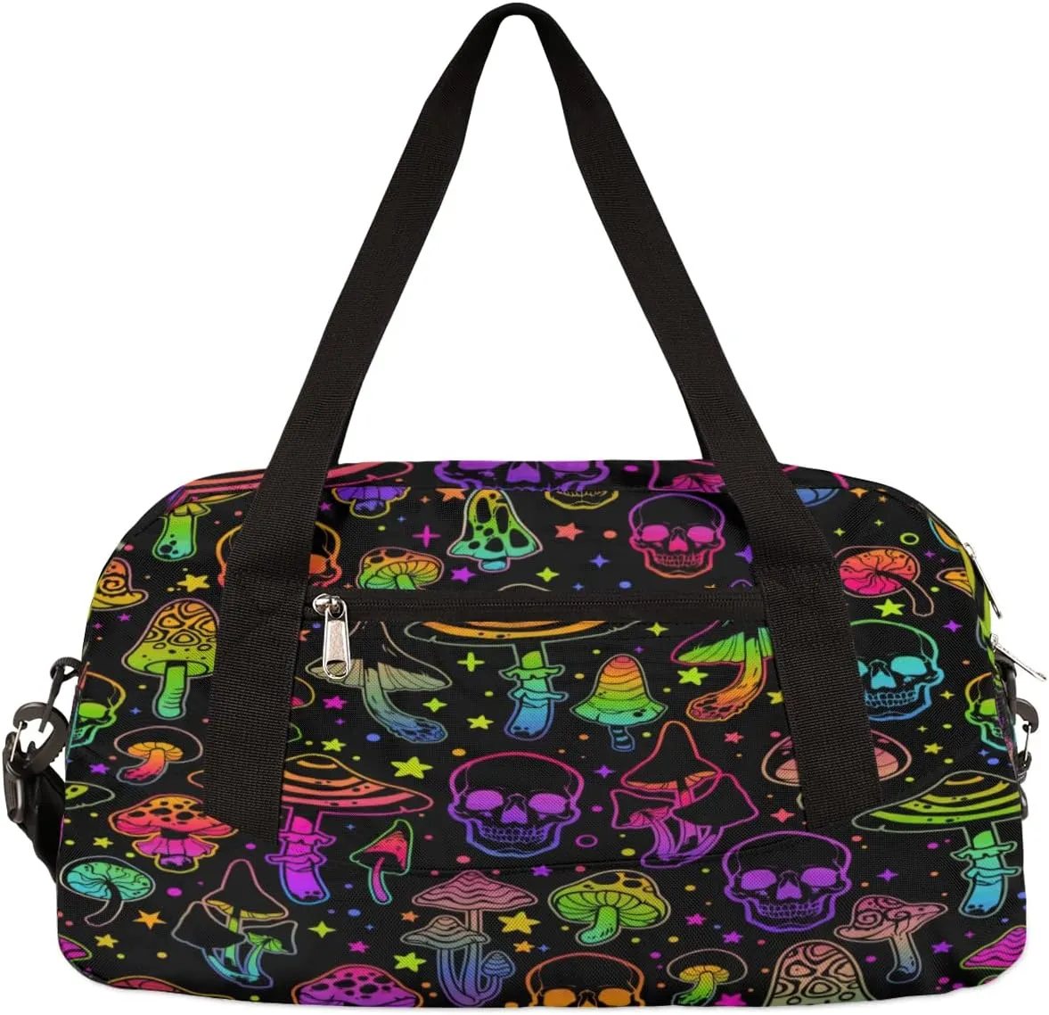 Rainbow Skull Mushroom Kids Duffle Bag for Boys Girls Dance Bag,Halloween Star Sport Gym Bags Overnight Travel Bags Teen Kids Weekender Bag for School Practice Gymnastic Ballet