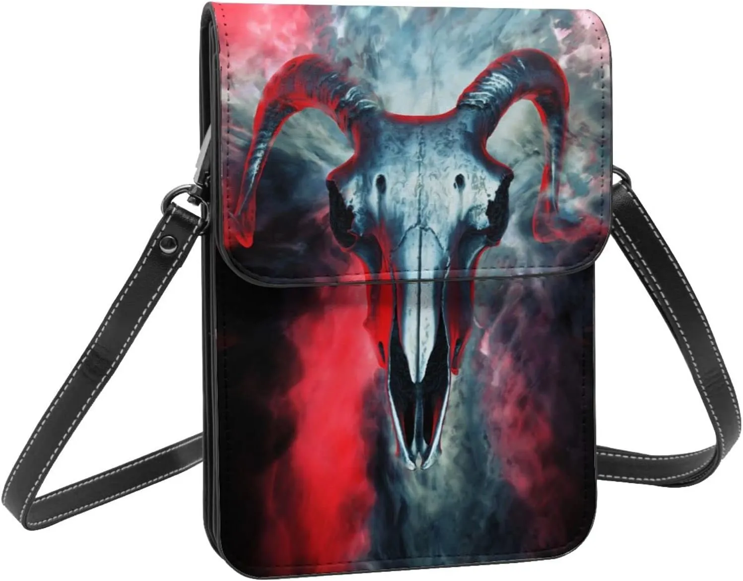 Ram Skull 3D Explosion Color Crossbody Cell Phone Purse for Womens Lightweight Small Soft Leather Fashion Travel Wallet with Adjustable Strap