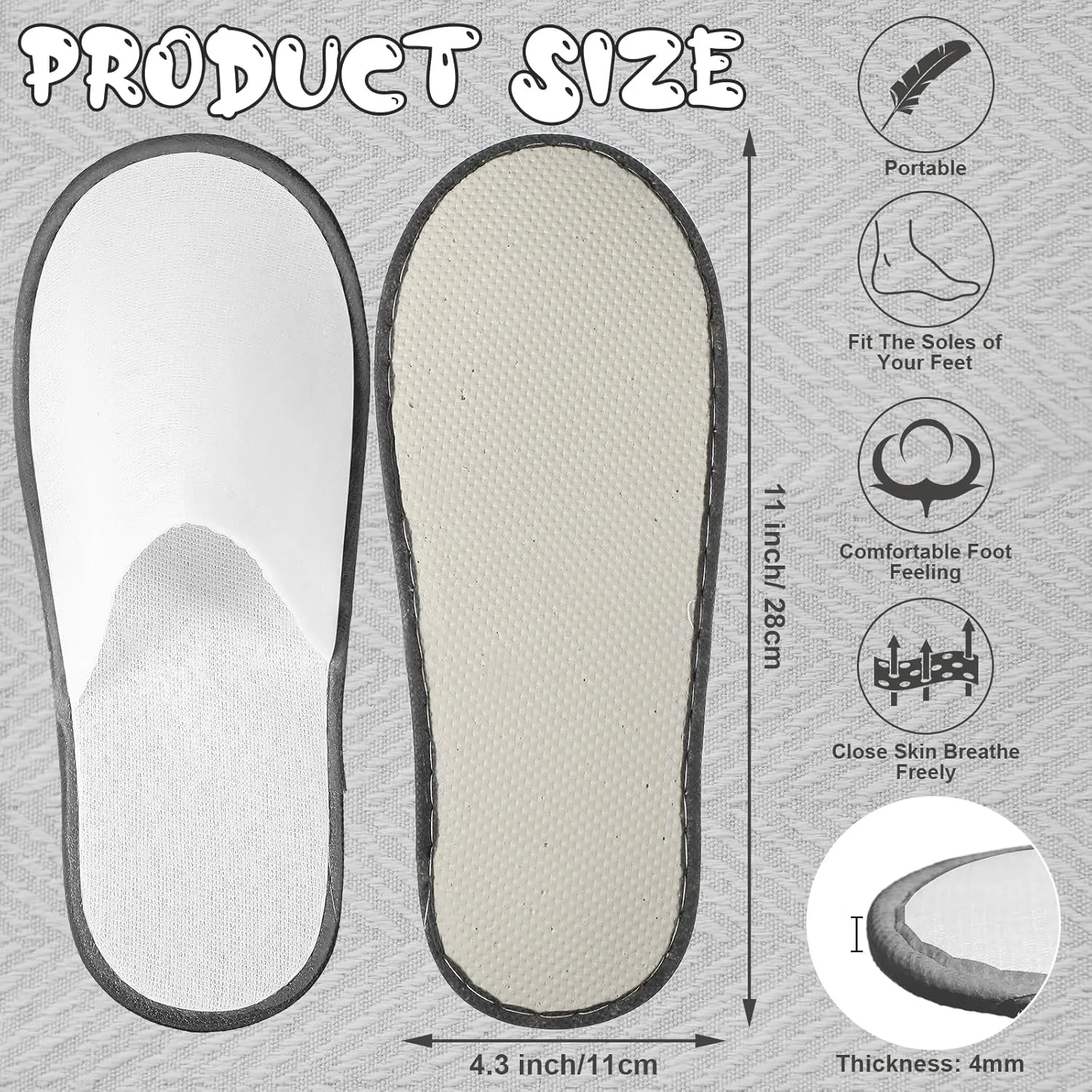 Ramede 80 Pairs Non Slip Disposable Slippers Bulk Hotel Spa Fluffy Closed Toe Indoor Slippers for Guests Men Women Home Wedding Travel Party