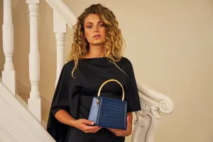 Rania Blue Golden | Leather Handbag