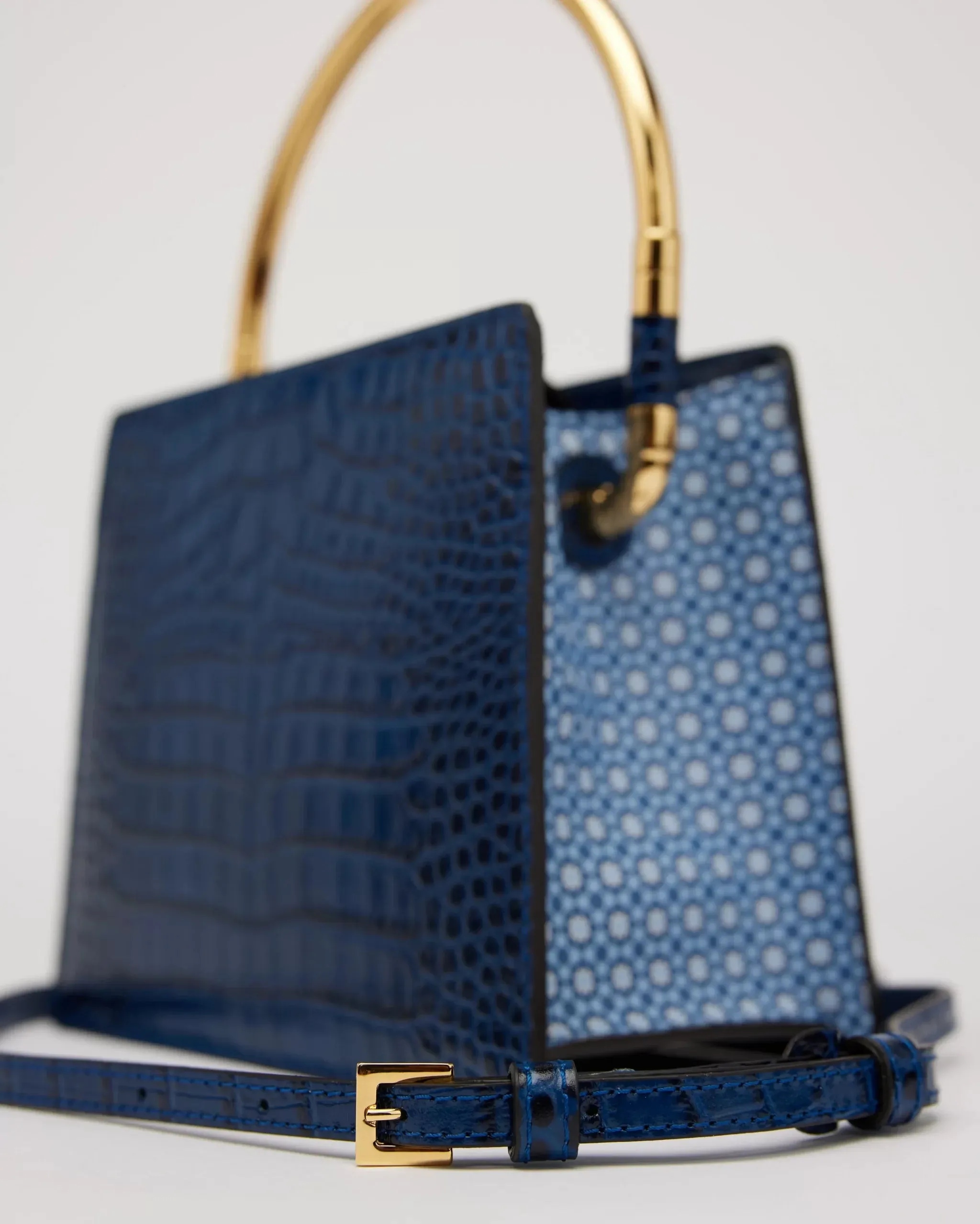 Rania Blue Golden | Leather Handbag